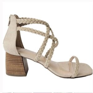 Joie Felina Braid Strap Sandal Block Heel Square Toe Taupe Size 10